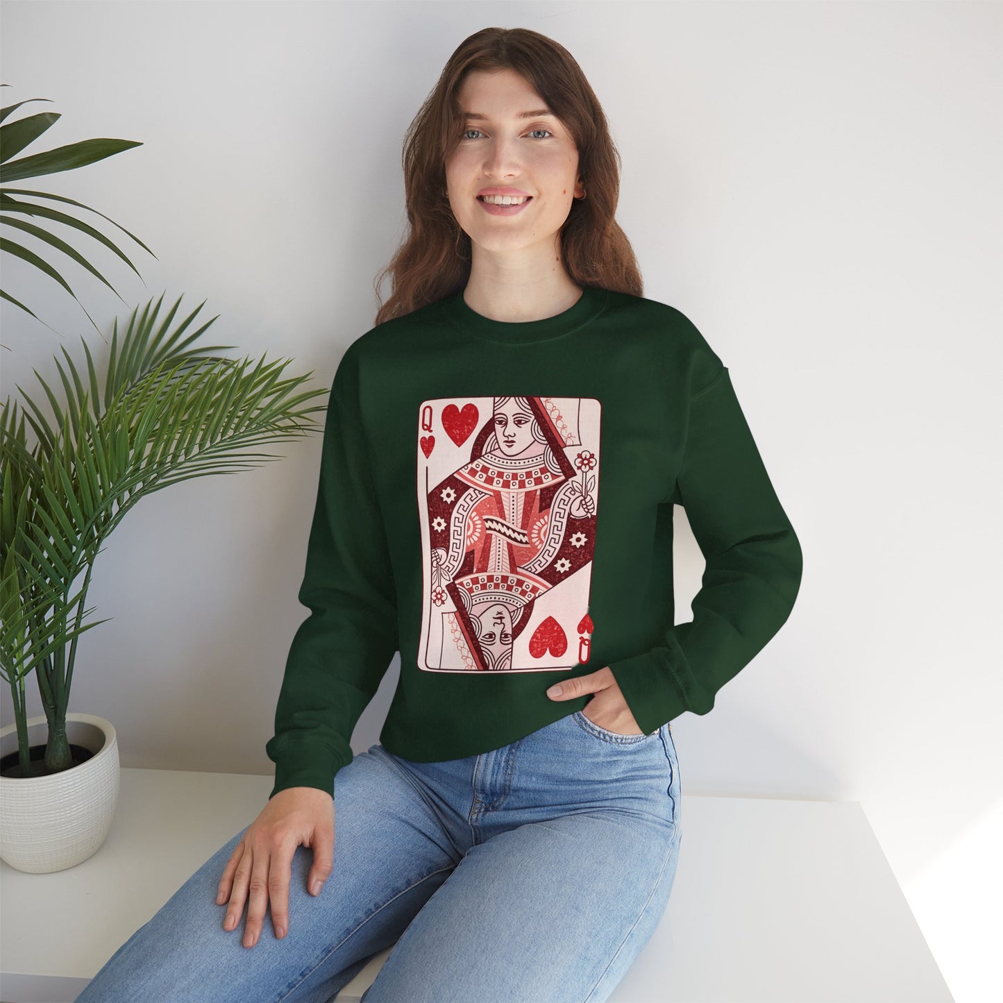 Queen of Hearts Crewneck Sweatshirt – Playing Card Graphic