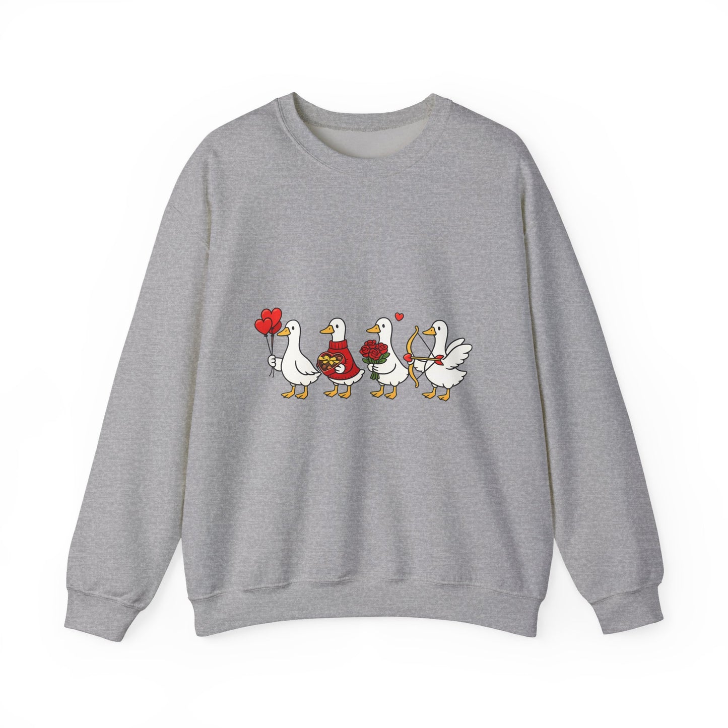 Geese Parade Crewneck Sweatshirt – Cute Valentine Ducks Holding Hearts Graphic