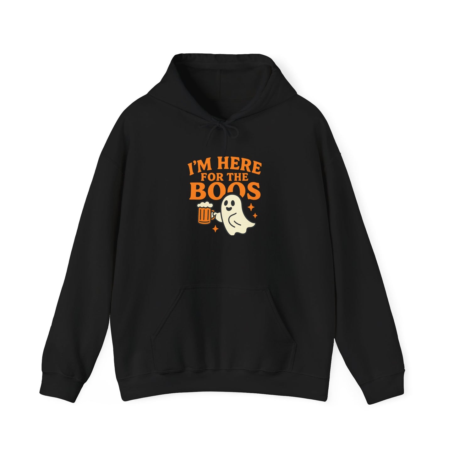 Halloween Party Hoodie, I'm Here for the Boos Hoodie, Unisex Halloween hoodie, Ghost Design Hooded Pullover, Spooky Season Apparel