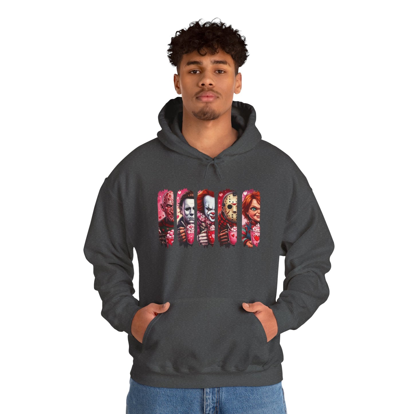 Horror Icons Hoodie — Stylized Slashed Portraits Graphic Sweatshirt