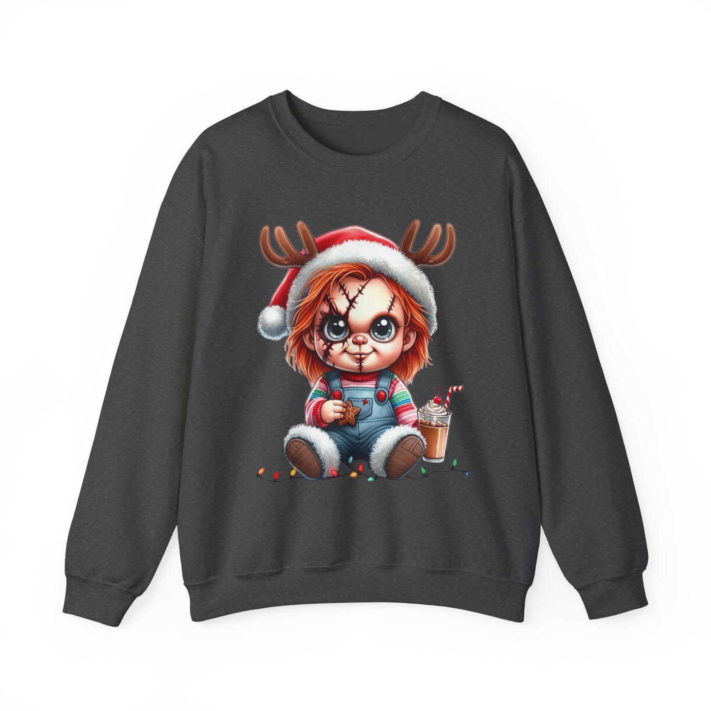Christmas Chucky Crewneck Sweatshirt — Cute Creepy Reindeer Chucky Holiday Sweatshirt