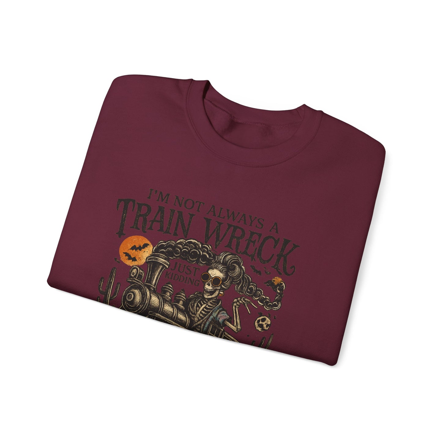 Funny Train Wreck Sweatshirt, Unisex Crewneck Sweatshirt, Halloween Apparel, Gift for Train Lovers, Cozy Fall Outfit
