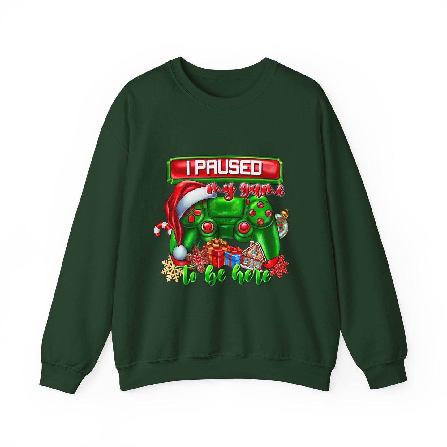 Gaming Christmas Sweatshirt — "I Paused My Game to Be Here" Controller Holiday Crewneck
