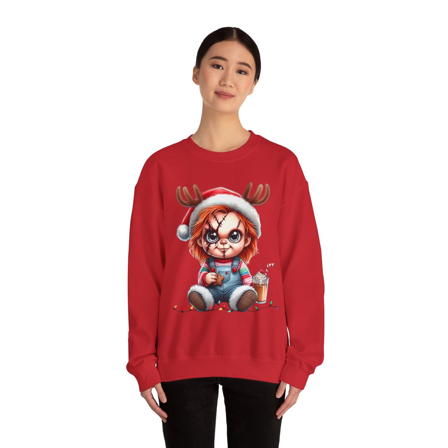Christmas Chucky Crewneck Sweatshirt — Cute Creepy Reindeer Chucky Holiday Sweatshirt