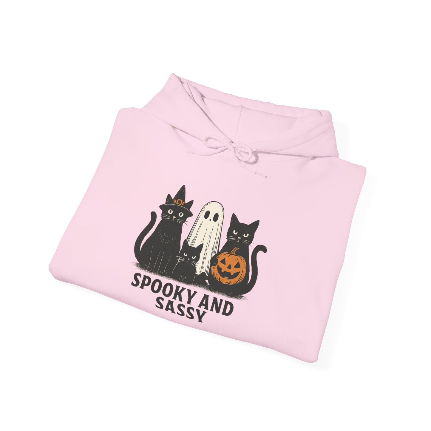 Spooky and Sassy Hoodie, Halloween Hoodie, Unisex Fall Apparel, Cozy Cat Ghost Wear, Perfect for Fall Festivities