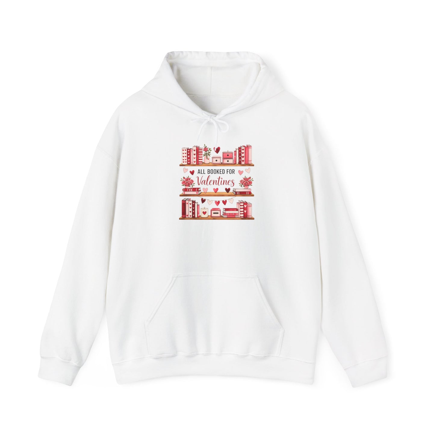 Valentine’s Day Cozy Hoodie – “All Booked for Valentine’s” Cute Bookshop Graphic