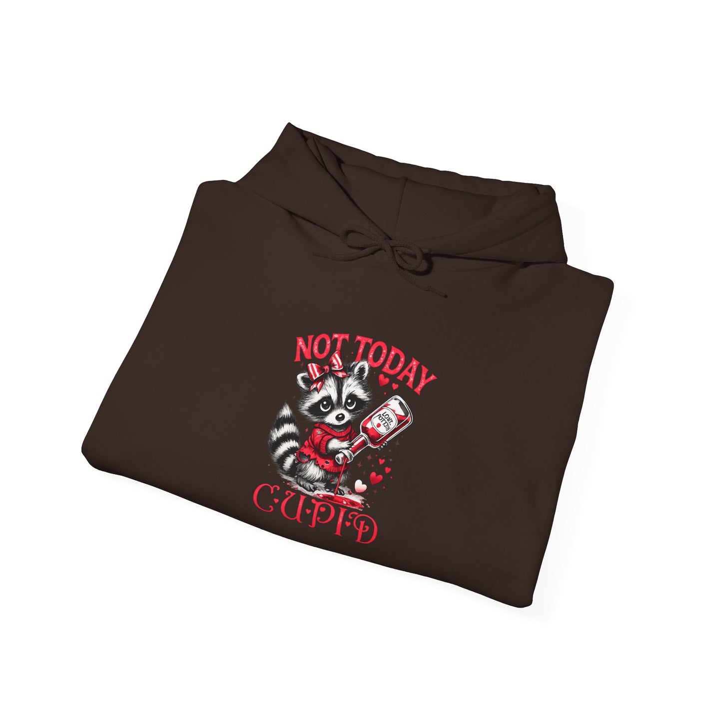 Not Today Cupido Raccoon Hoodie — Funny Valentine Anti-Love Sweatshirt