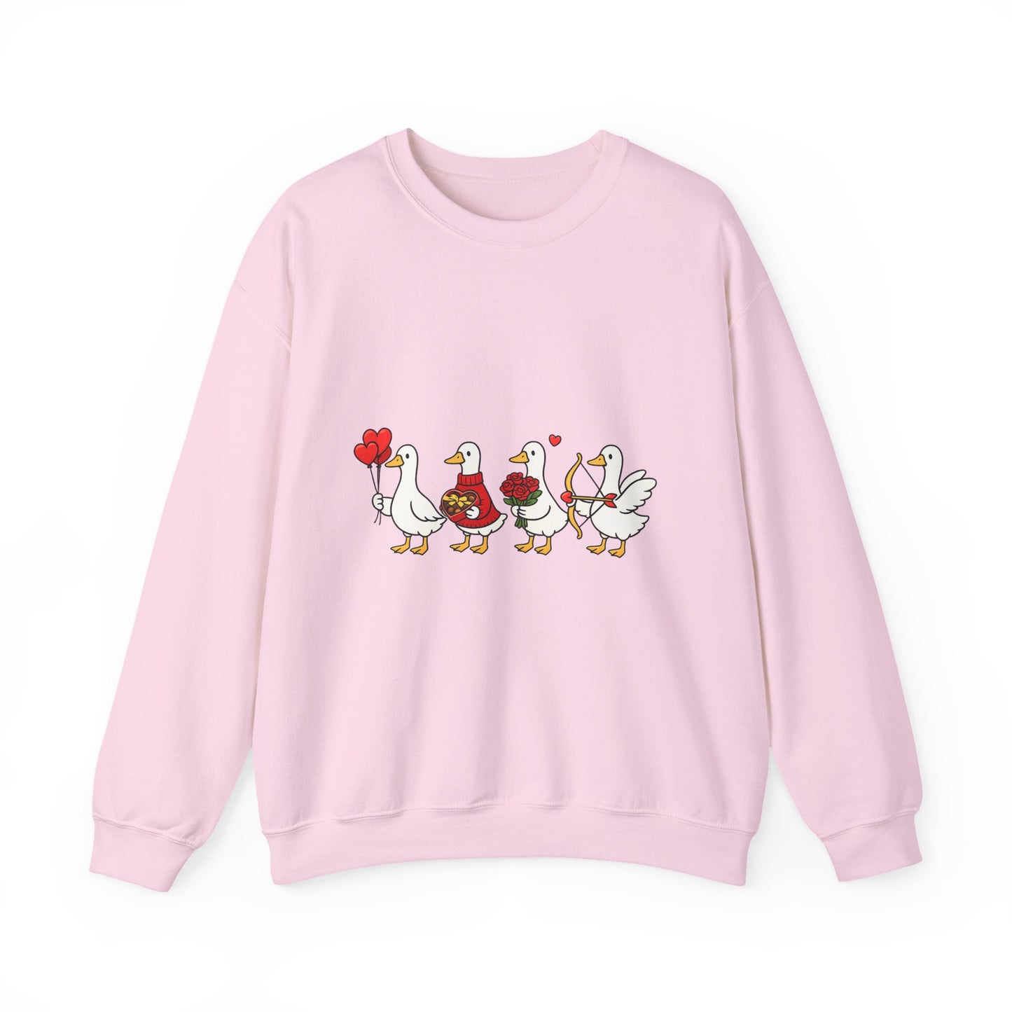 Geese Parade Crewneck Sweatshirt – Cute Valentine Ducks Holding Hearts Graphic