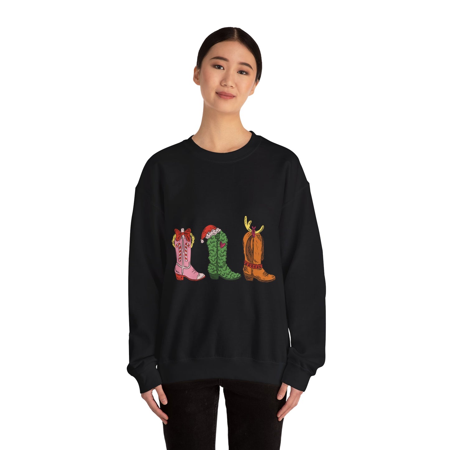 Christmas Cowboy Boots Crewneck Sweatshirt — Festive Western Holiday Sweatshirt