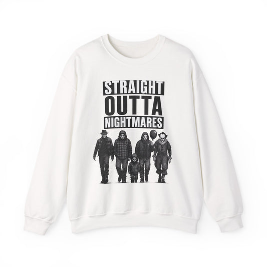 Straight Outta Nightmares Crewneck Sweatshirt | Unisex Pullover for Halloween, Cozy Gift for Horror Fans, Casual Layering