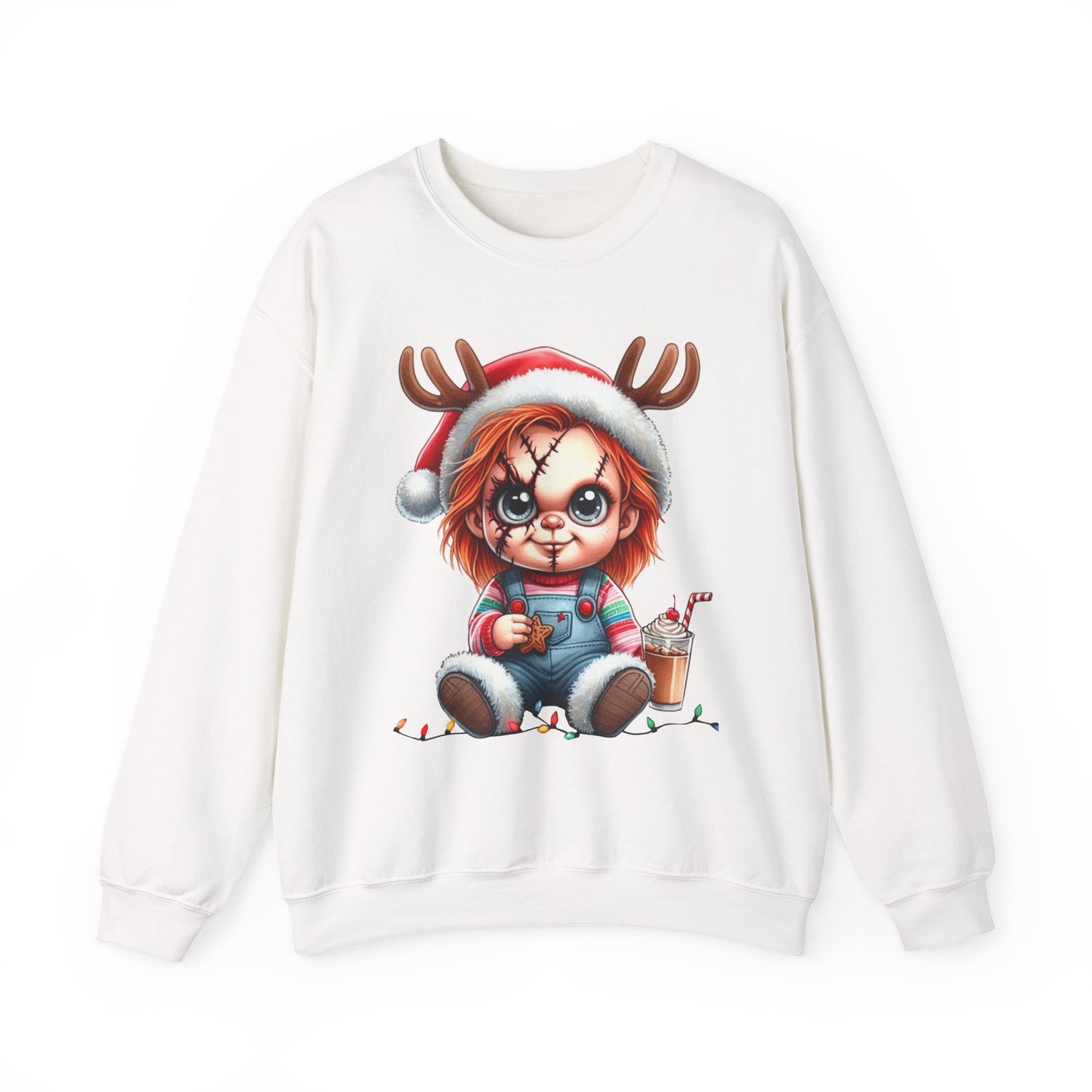 Christmas Chucky Crewneck Sweatshirt — Cute Creepy Reindeer Chucky Holiday Sweatshirt