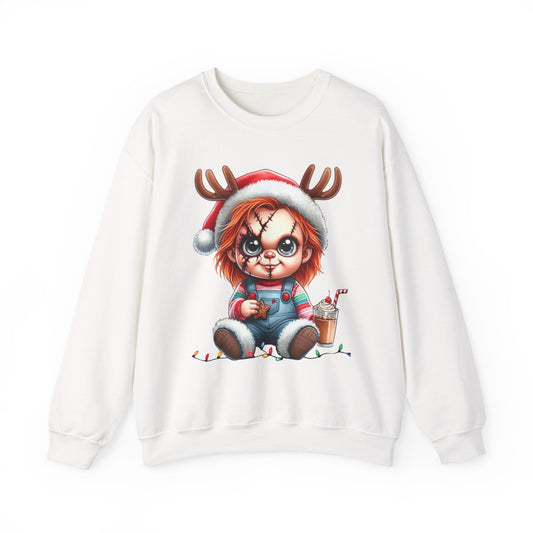 Christmas Chucky Crewneck Sweatshirt — Cute Creepy Reindeer Chucky Holiday Sweatshirt