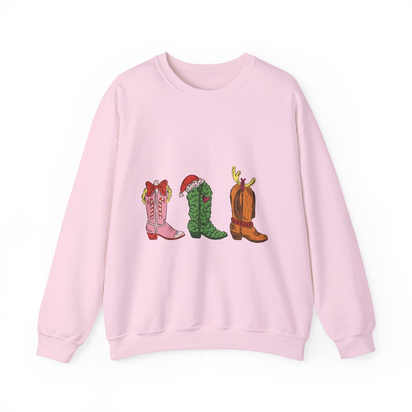 Christmas Cowboy Boots Crewneck Sweatshirt — Festive Western Holiday Sweatshirt