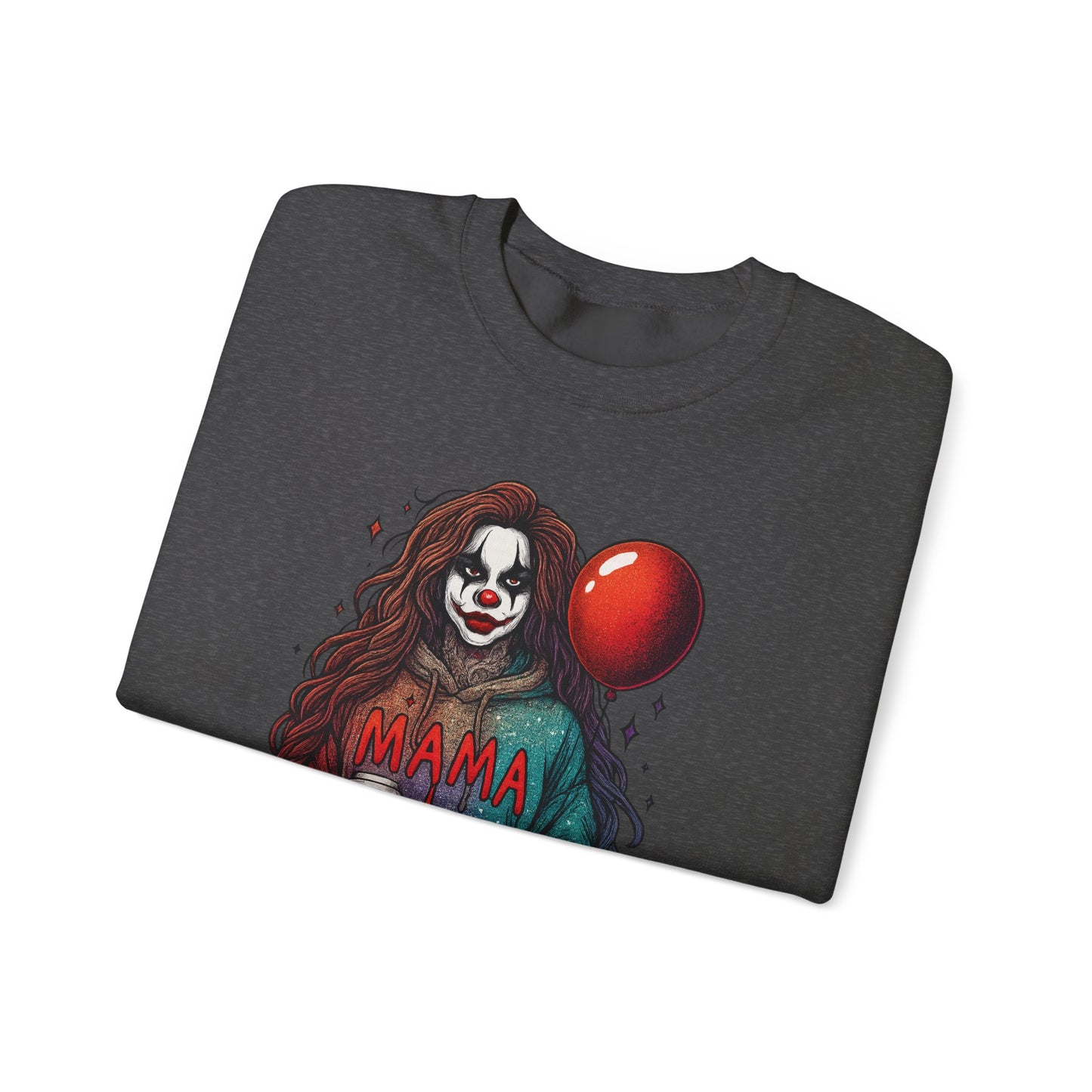 Clown-themed Crewneck Sweatshirt for Moms, Cozy Gift for Mother's Day, Halloween Apparel, Trendy Casual Wear, Unique Graphic Top