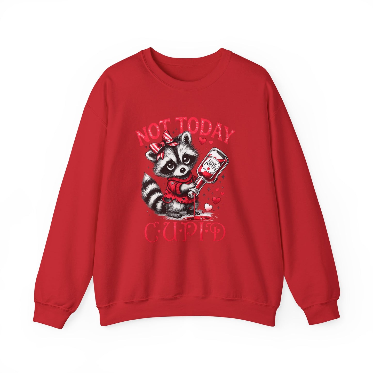 Not Today Cupid Sweatshirt — Cute Raccoon Anti-Valentine Crewneck