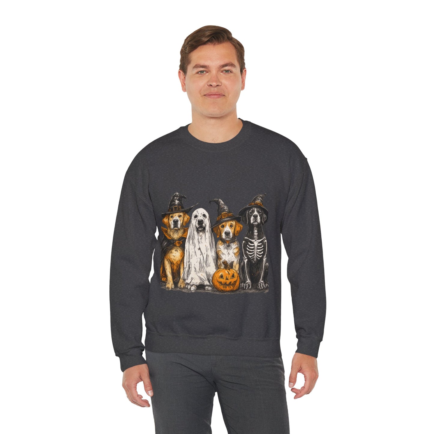 Halloween Dog-Themed Sweatshirt, Cozy Fall Apparel, Unisex Crewneck, Pet Lover Gift, Spooky Season Fashion