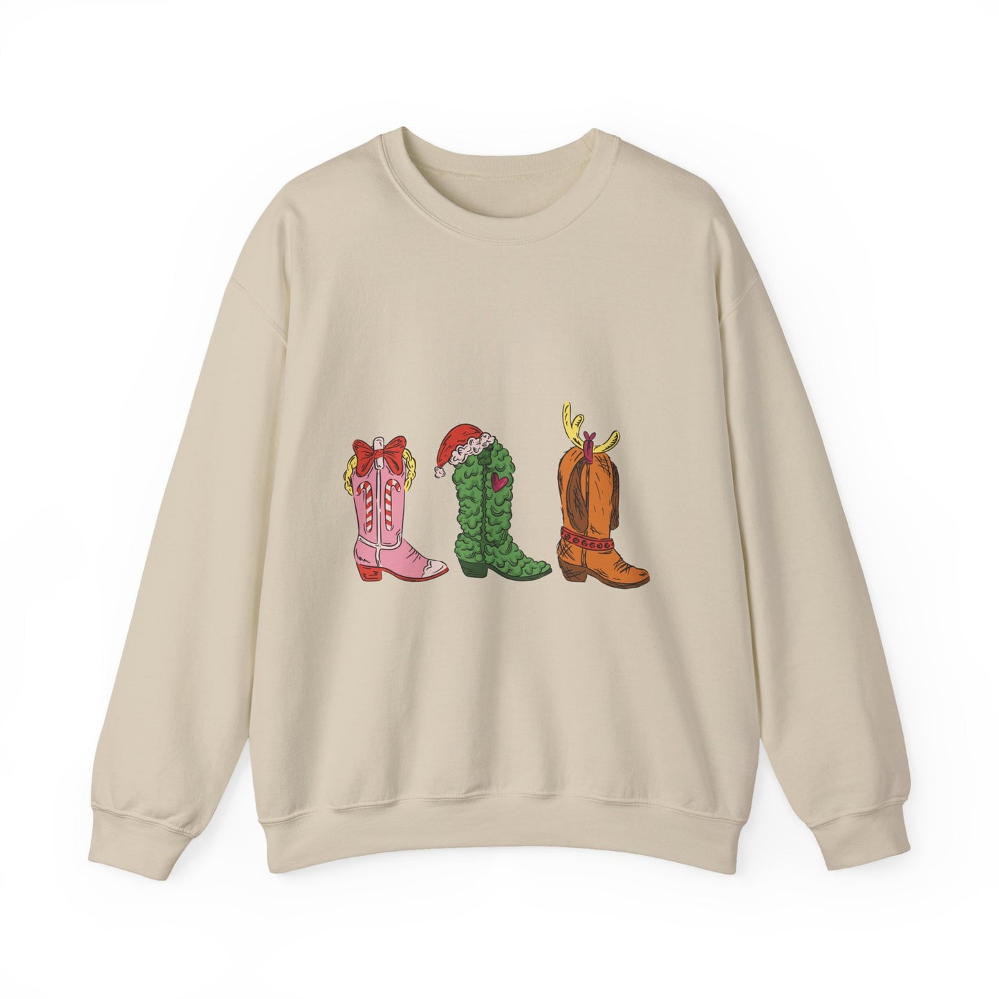 Christmas Cowboy Boots Crewneck Sweatshirt — Festive Western Holiday Sweatshirt