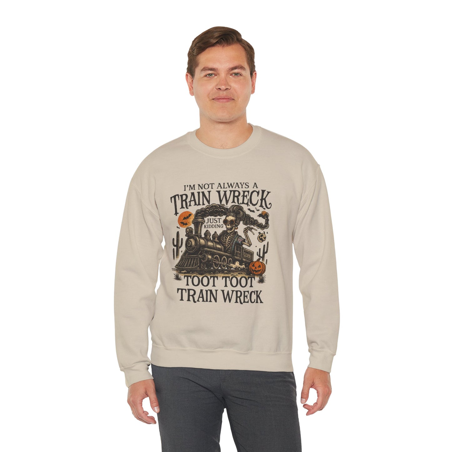 Funny Train Wreck Sweatshirt, Unisex Crewneck Sweatshirt, Halloween Apparel, Gift for Train Lovers, Cozy Fall Outfit