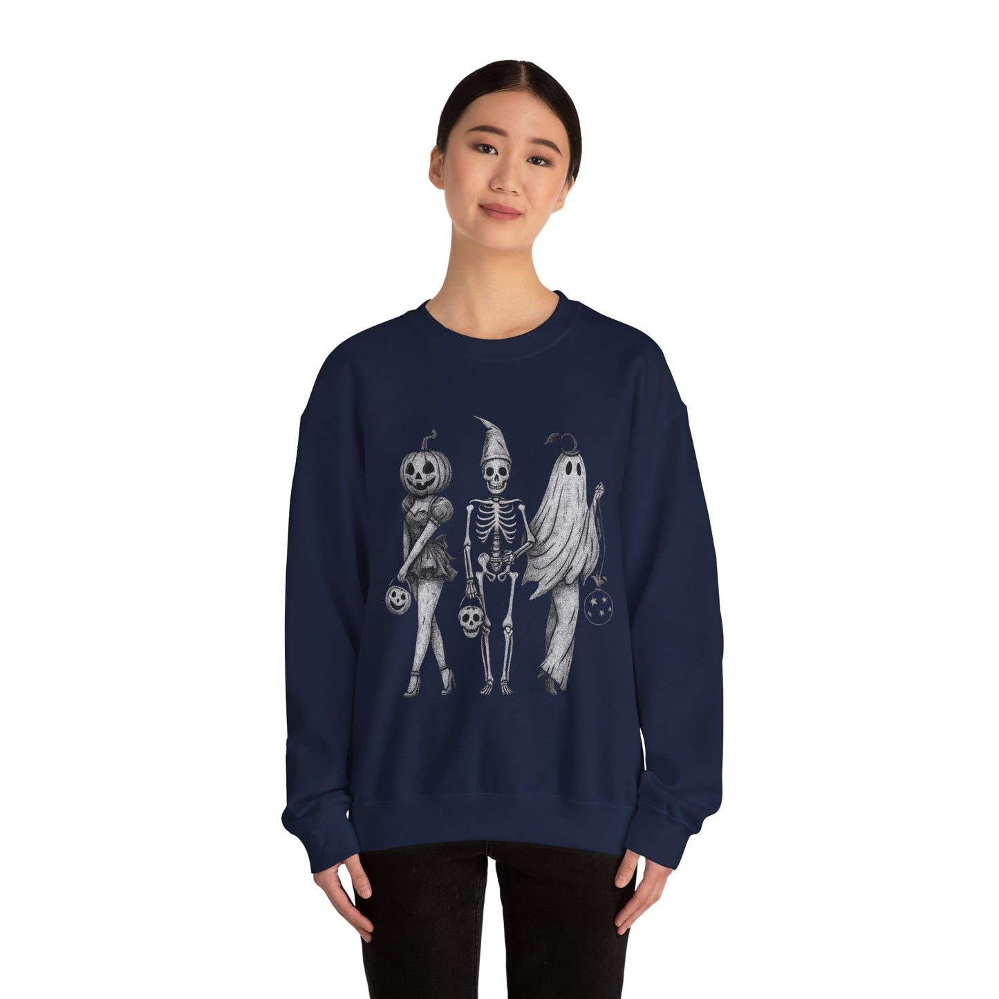 Halloween Sweatshirt with Ghosts and Ghouls Design
