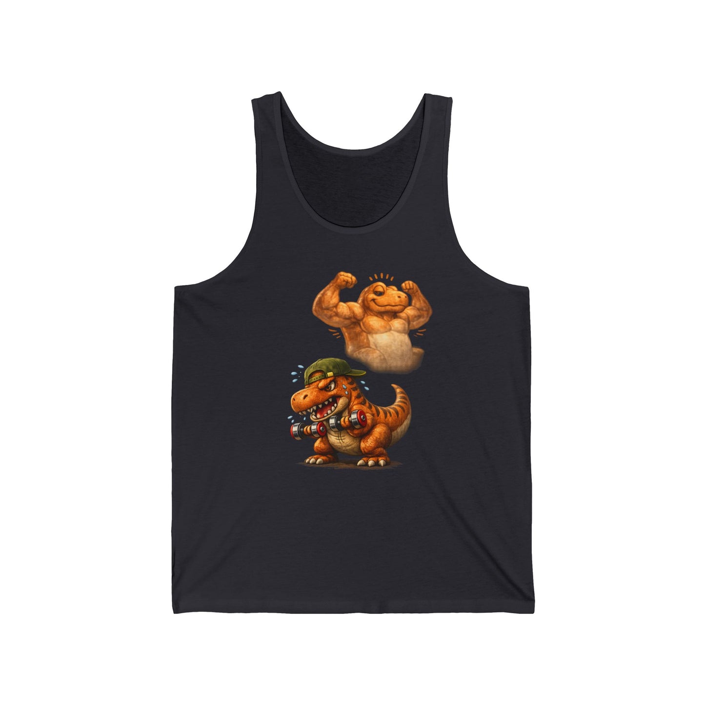 Dino Bros Summer Tank — Cute Muscular and Photographer Dinosaur Graphic Tank Top