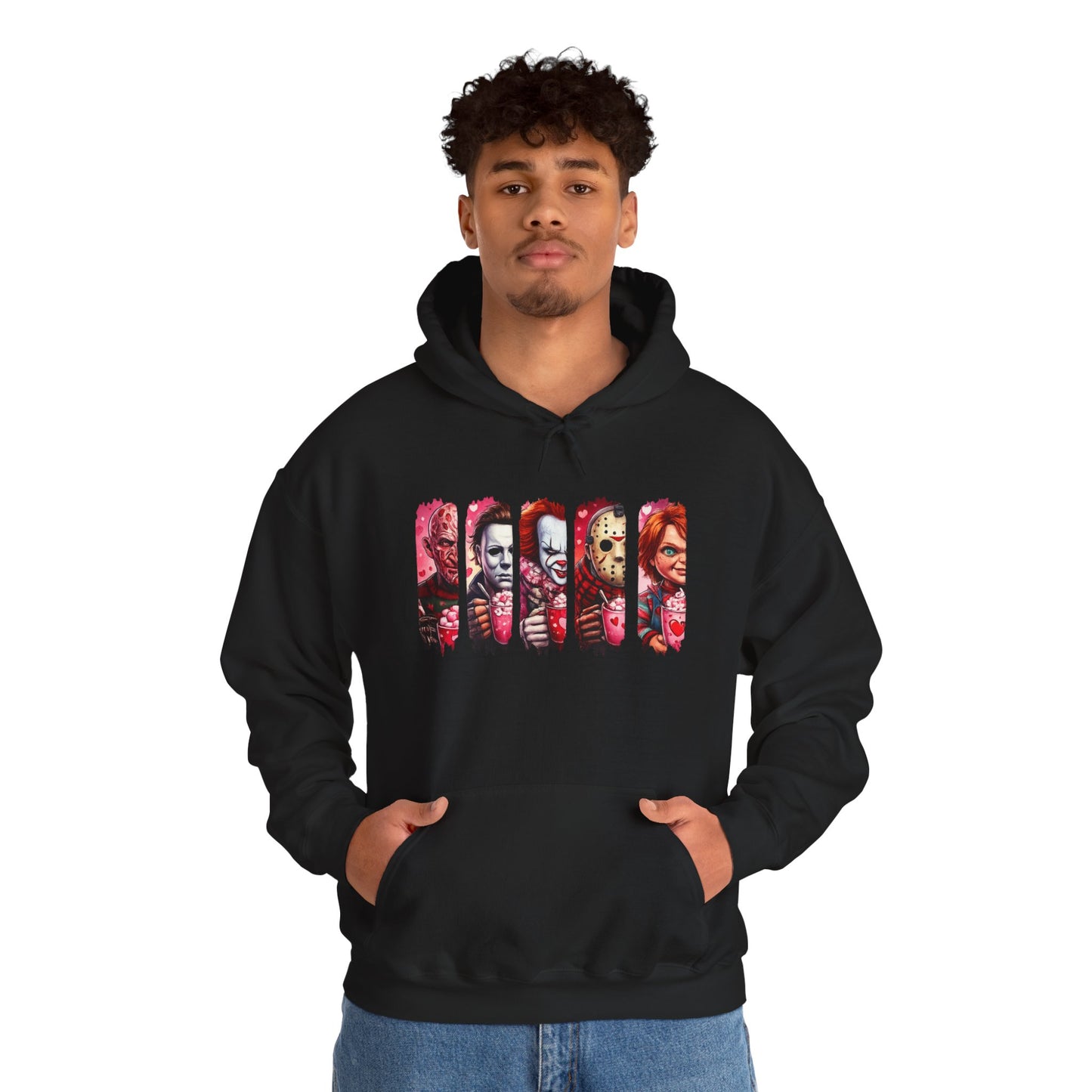 Horror Icons Hoodie — Stylized Slashed Portraits Graphic Sweatshirt