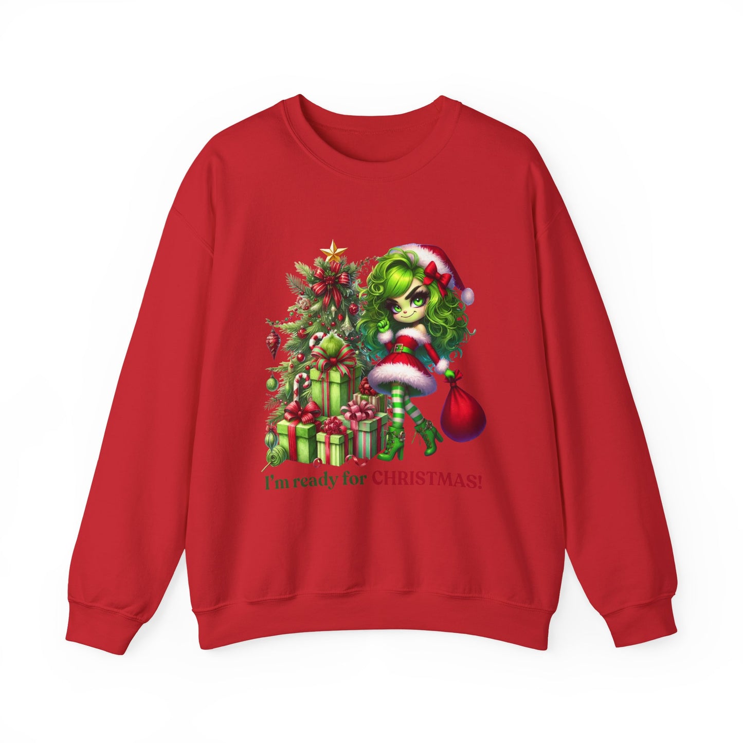 Christmas Grinch Girl Sweatshirt — "I'm Ready for CHRISTMAS!" Holiday Crewneck