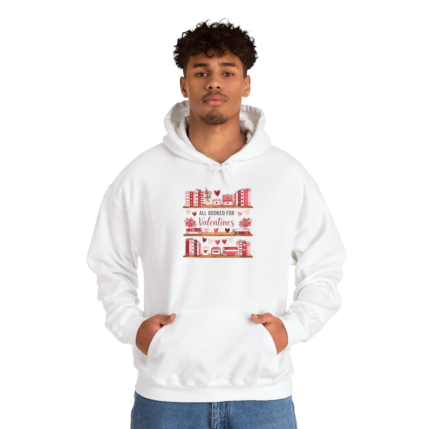 Valentine’s Day Cozy Hoodie – “All Booked for Valentine’s” Cute Bookshop Graphic