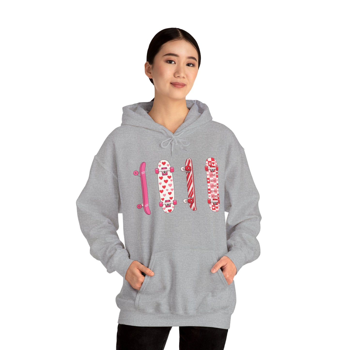 Valentine Skateboard Graphic Hoodie — Pink Heart Skate Decks