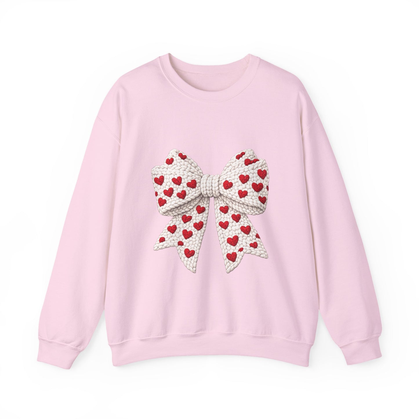 Crewneck Sweatshirt — Knit Heart Bow Graphic (Valentine’s Day, Cute Cozy Pullover)