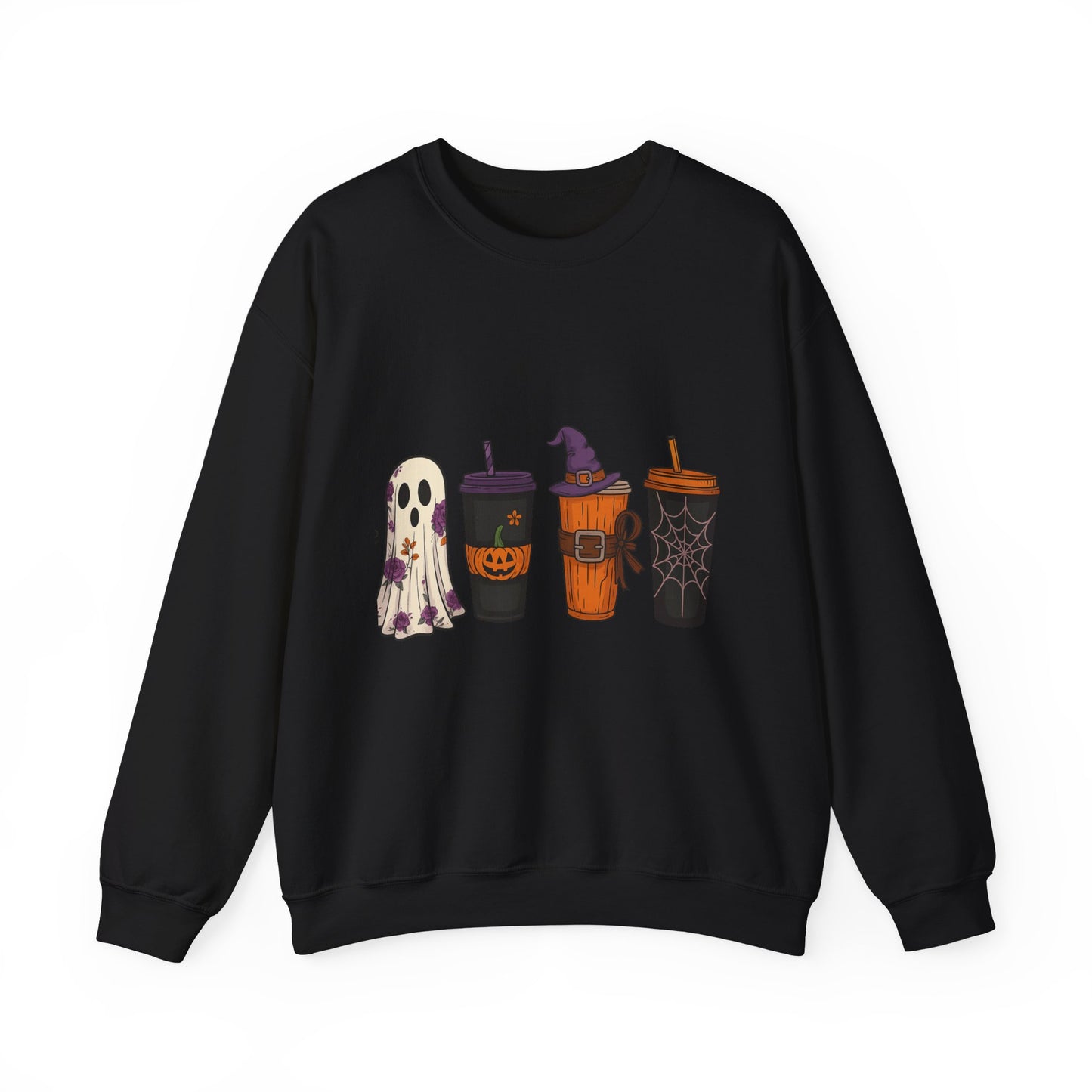 Halloween Ghost & Drink Crewneck Sweatshirt, Cozy Sweatshirt, Fall Fashion, Halloween Gift, Unisex Pullover, Spooky Season Apparel