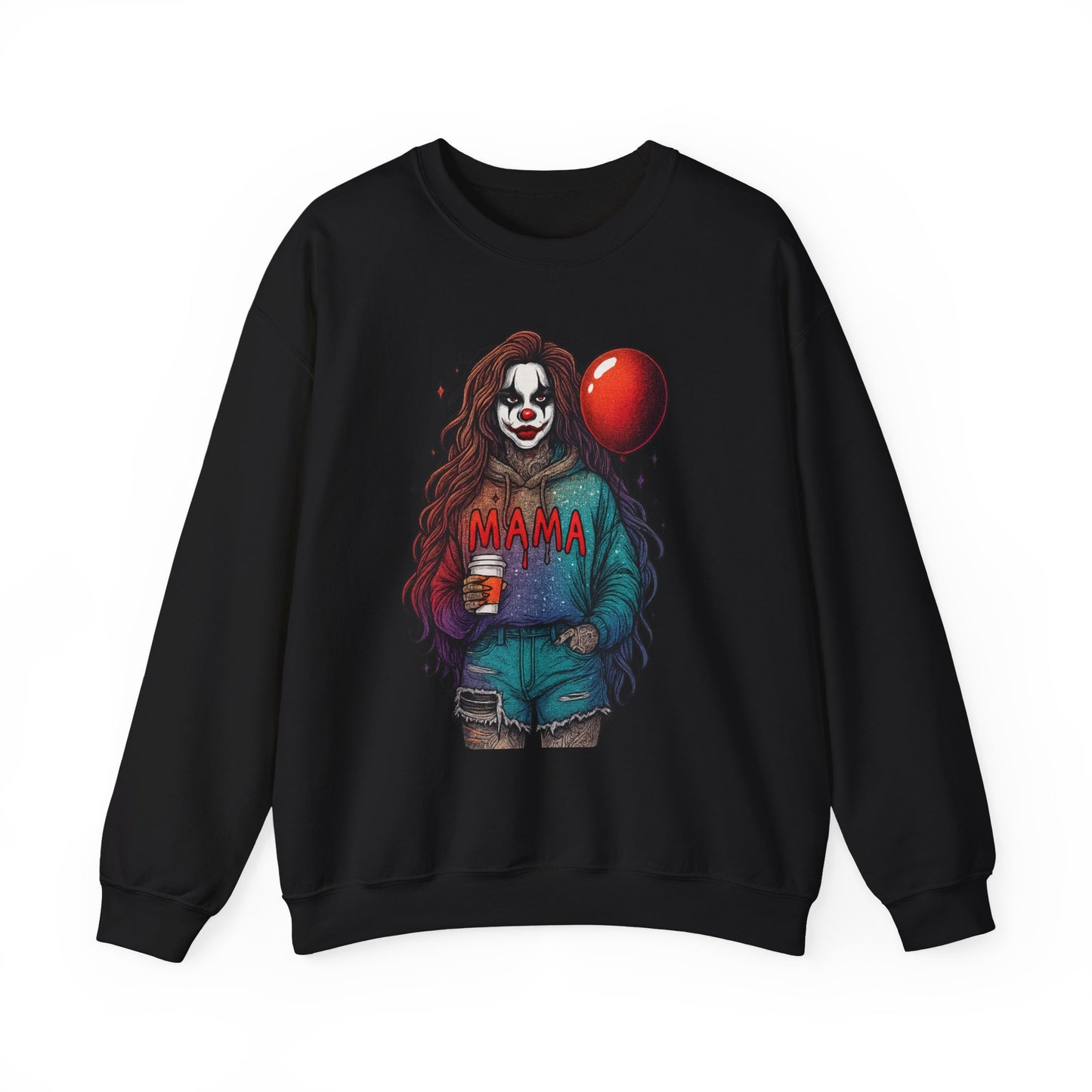 Clown-themed Crewneck Sweatshirt for Moms, Cozy Gift for Mother's Day, Halloween Apparel, Trendy Casual Wear, Unique Graphic Top