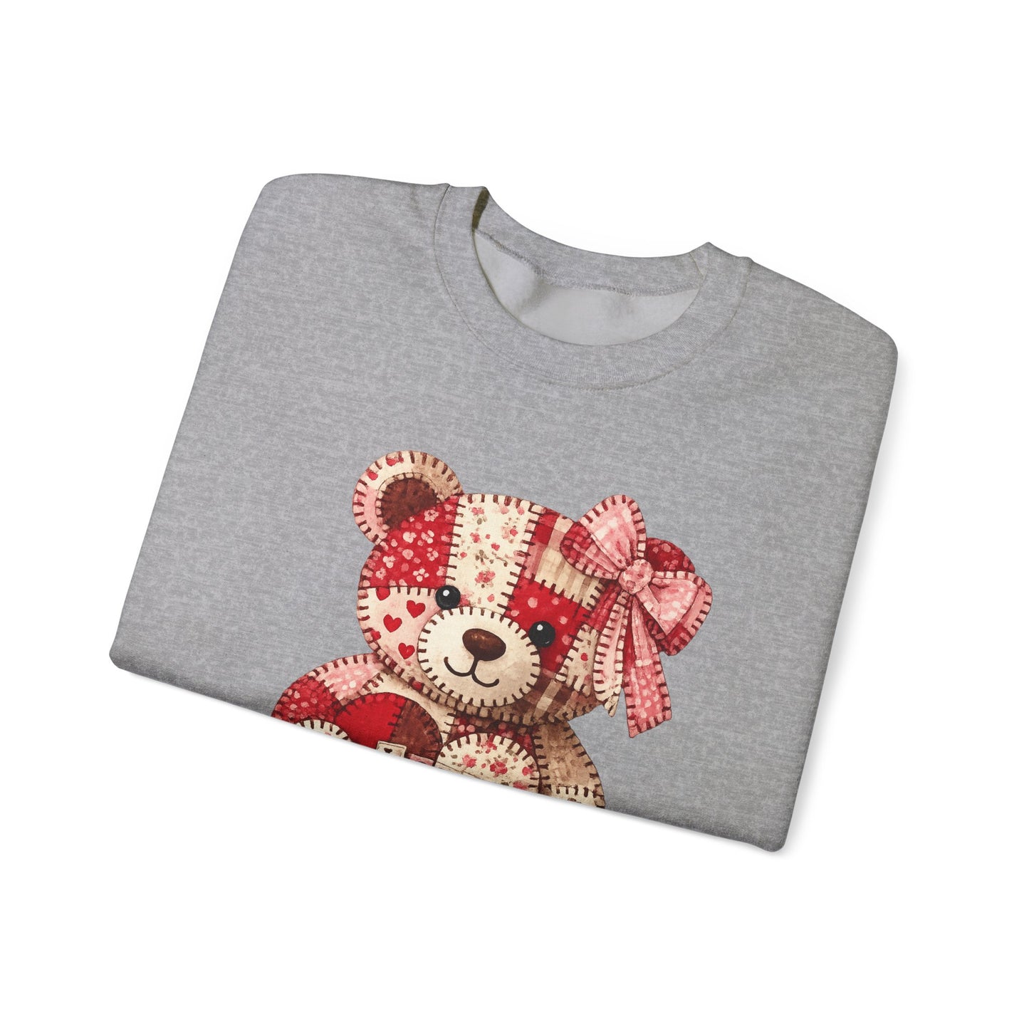 Valentine Patchwork Teddy Sweatshirt — 'Love' Hugs & Kisses Crewneck