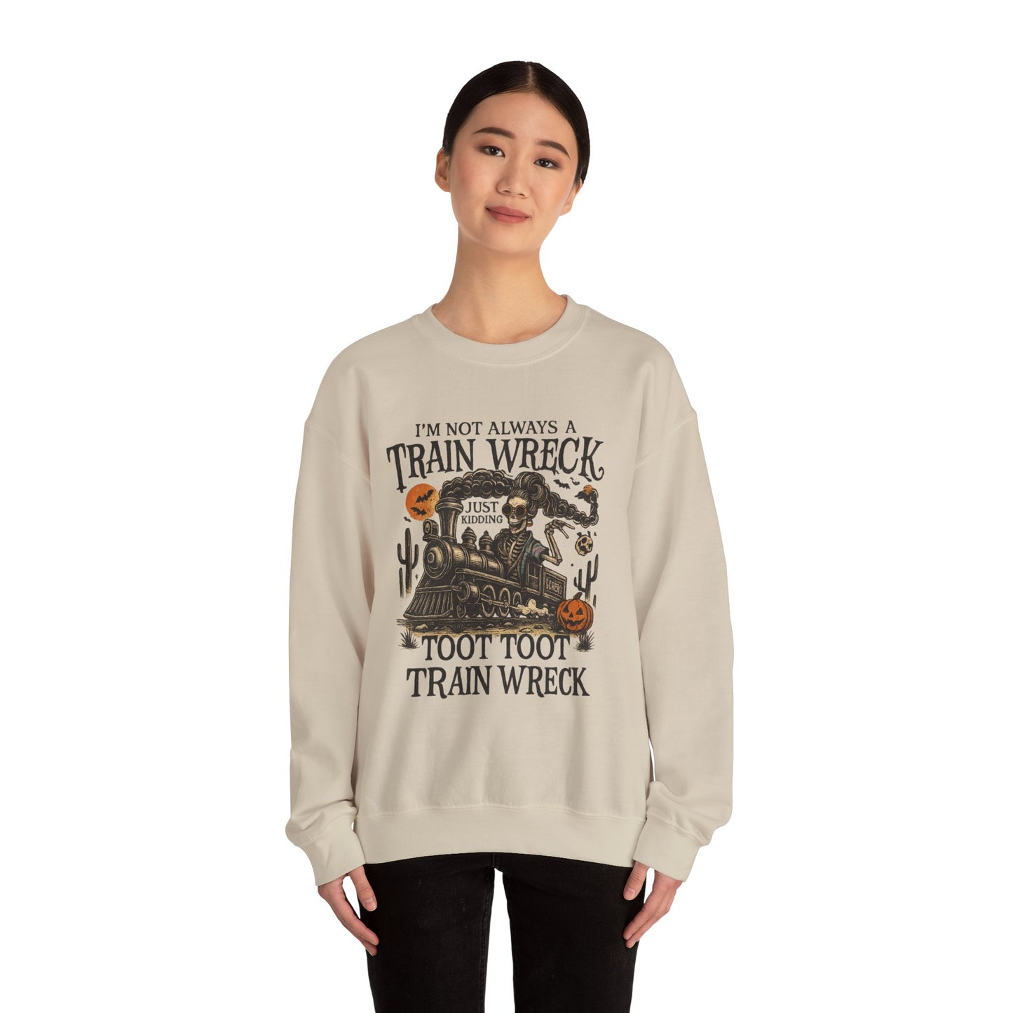 Funny Train Wreck Sweatshirt, Unisex Crewneck Sweatshirt, Halloween Apparel, Gift for Train Lovers, Cozy Fall Outfit