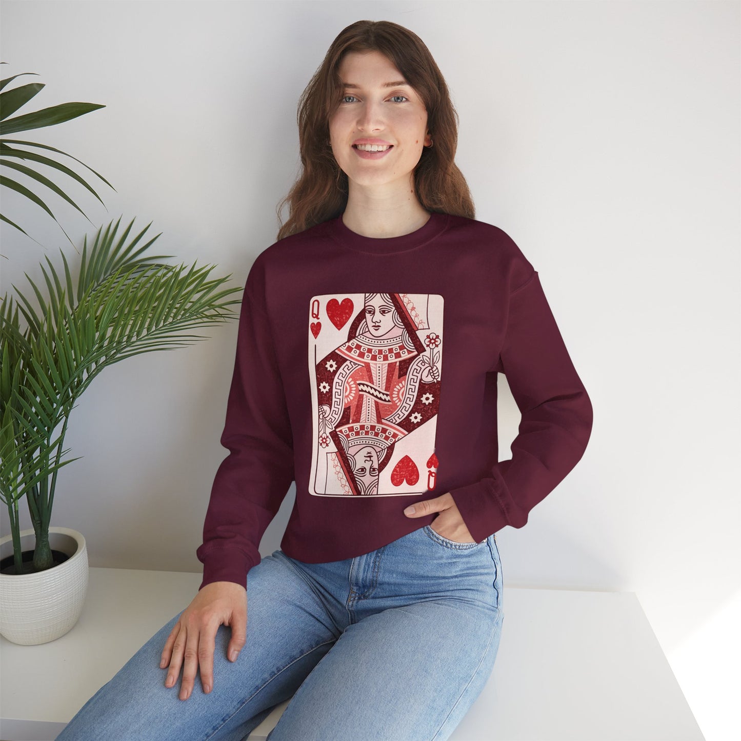 Queen of Hearts Crewneck Sweatshirt – Playing Card Graphic