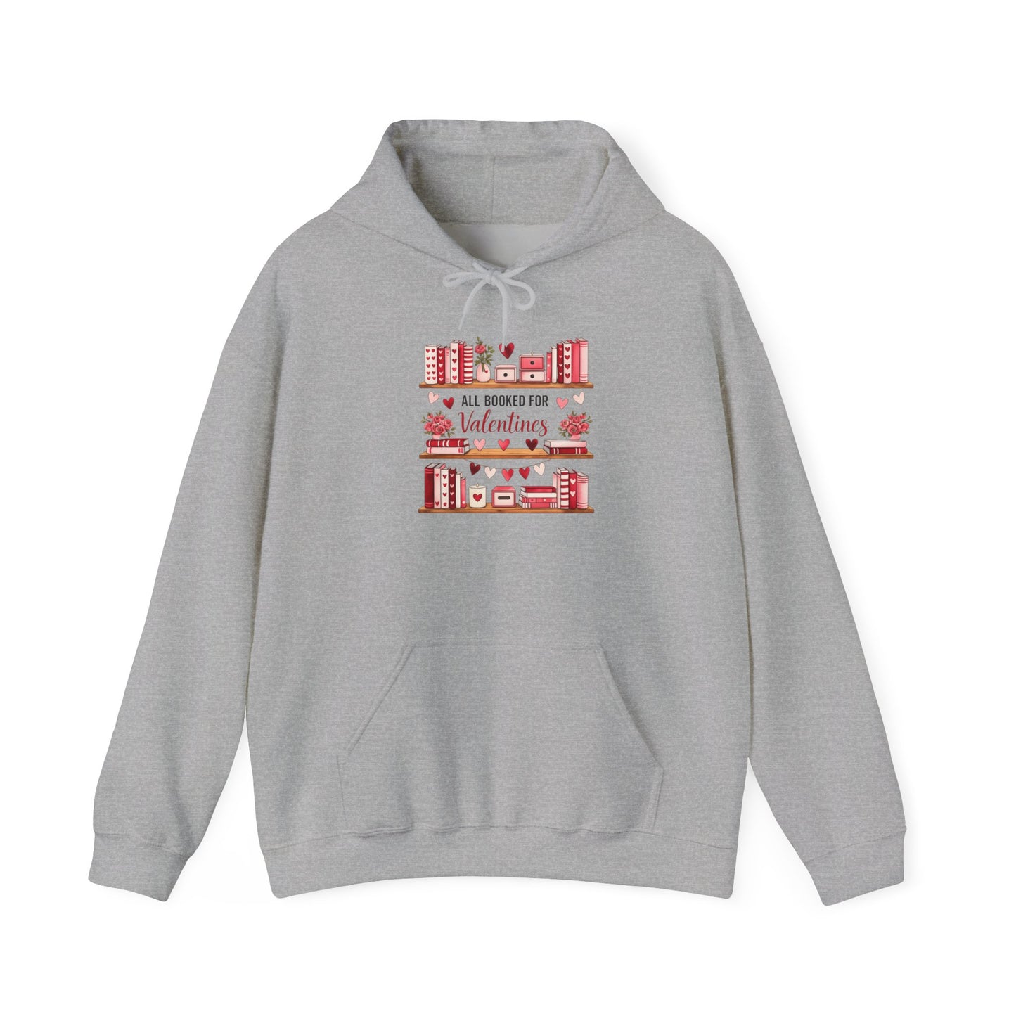 Valentine’s Day Cozy Hoodie – “All Booked for Valentine’s” Cute Bookshop Graphic