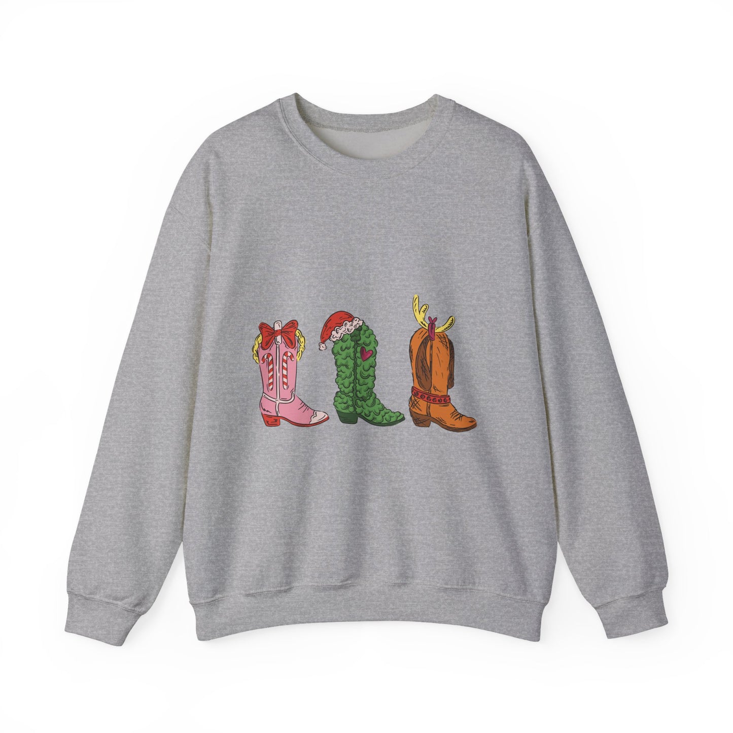 Christmas Cowboy Boots Crewneck Sweatshirt — Festive Western Holiday Sweatshirt