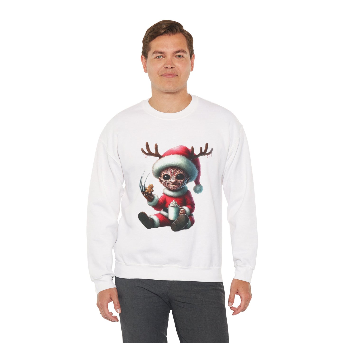 Christmas Cat Elf Sweatshirt — Cute Santa Kitten with Antlers Holiday Crewneck