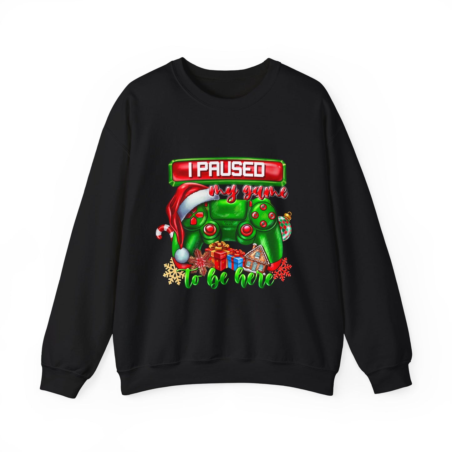 Gaming Christmas Sweatshirt — "I Paused My Game to Be Here" Controller Holiday Crewneck