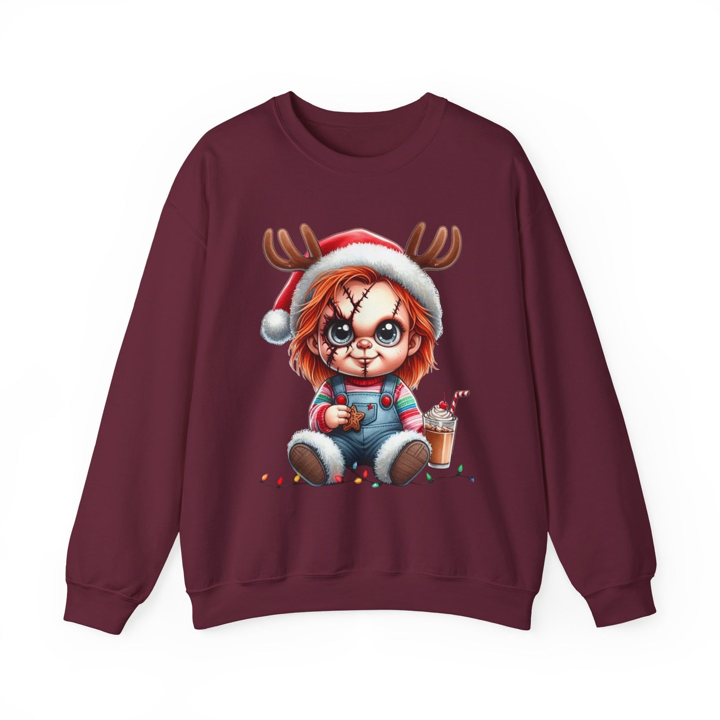Christmas Chucky Crewneck Sweatshirt — Cute Creepy Reindeer Chucky Holiday Sweatshirt