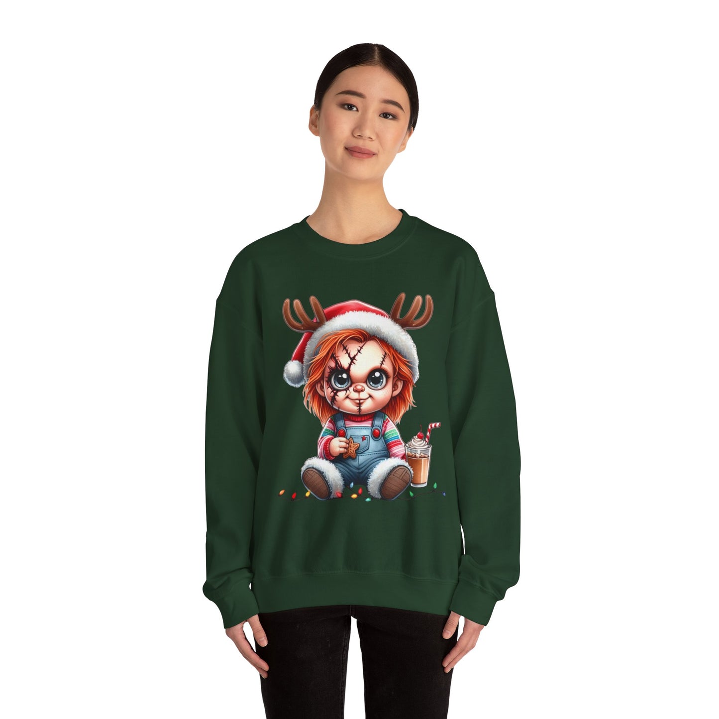 Christmas Chucky Crewneck Sweatshirt — Cute Creepy Reindeer Chucky Holiday Sweatshirt