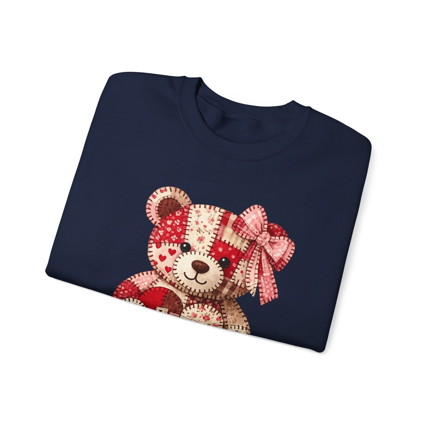 Valentine Patchwork Teddy Sweatshirt — 'Love' Hugs & Kisses Crewneck
