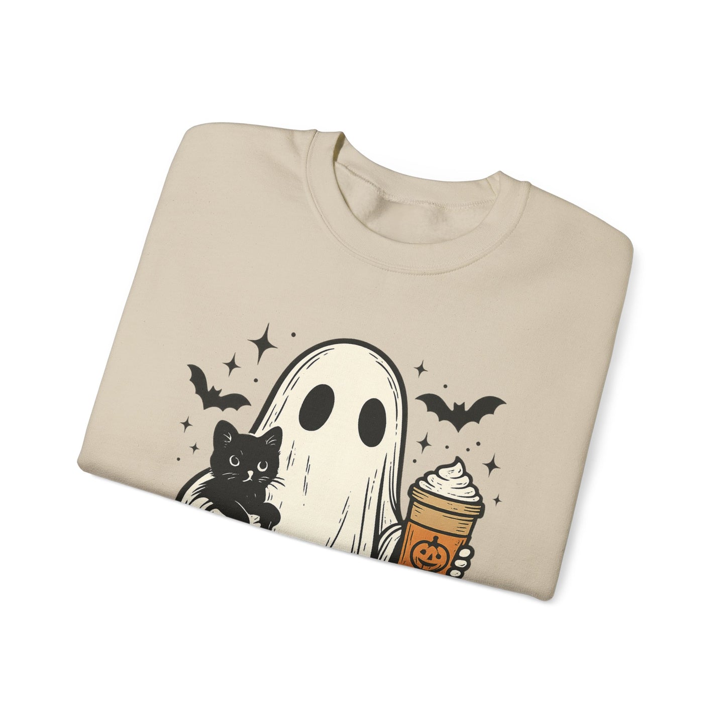 Ghostly Cuddle Sweatshirt - Cozy Unisex Crewneck, Halloween Apparel, Fall Fashion, Spooky Season, Cat Lover Gift