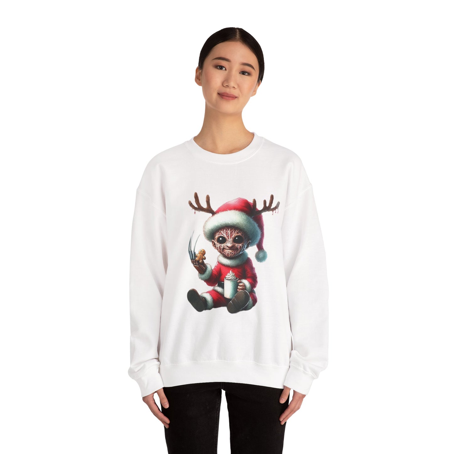 Christmas Cat Elf Sweatshirt — Cute Santa Kitten with Antlers Holiday Crewneck