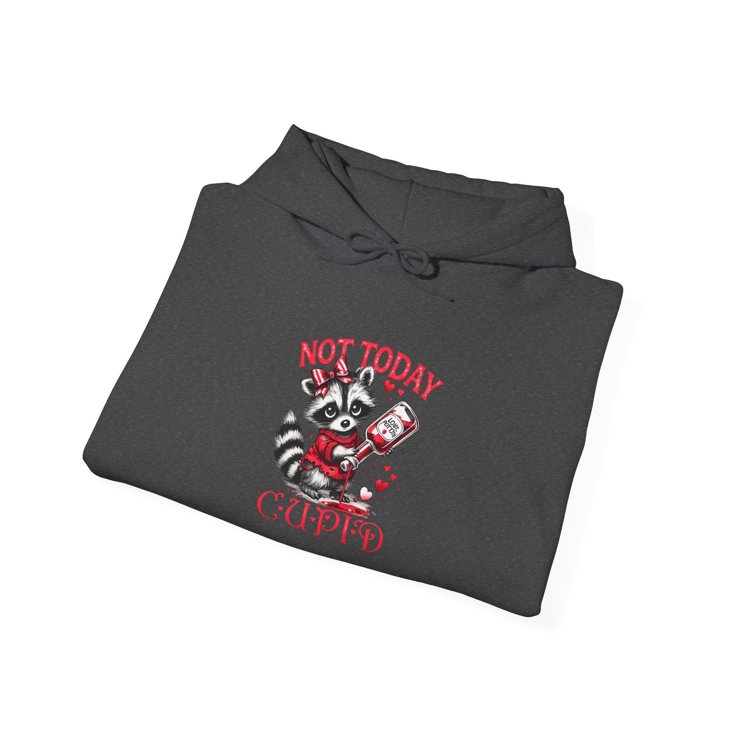 Not Today Cupido Raccoon Hoodie — Funny Valentine Anti-Love Sweatshirt