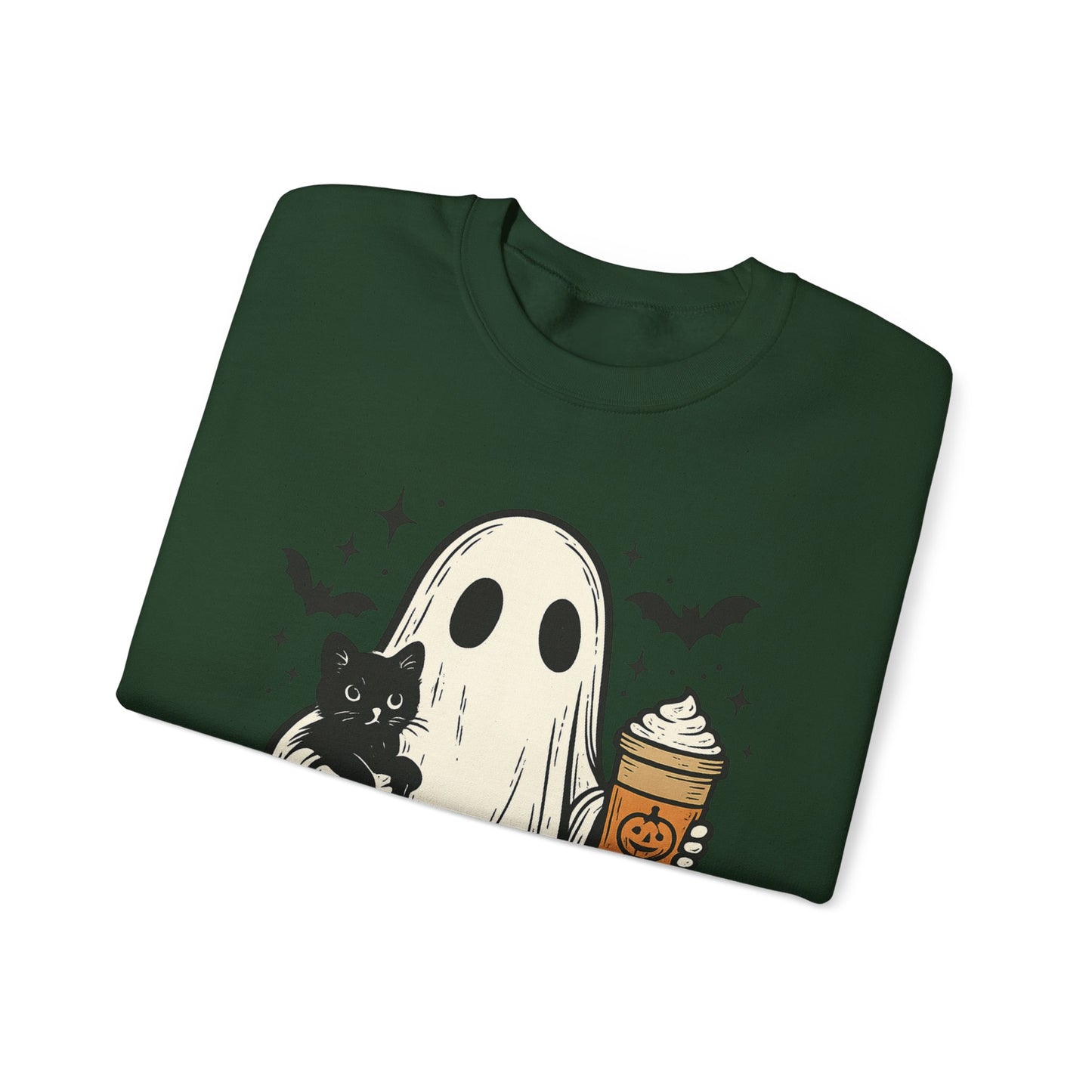 Ghostly Cuddle Sweatshirt - Cozy Unisex Crewneck, Halloween Apparel, Fall Fashion, Spooky Season, Cat Lover Gift