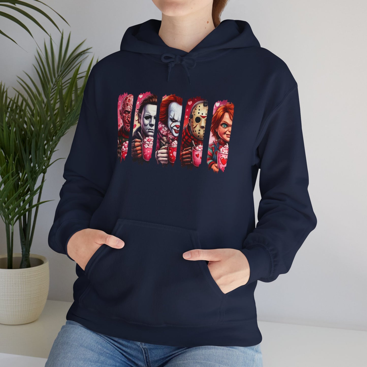 Horror Icons Hoodie — Stylized Slashed Portraits Graphic Sweatshirt