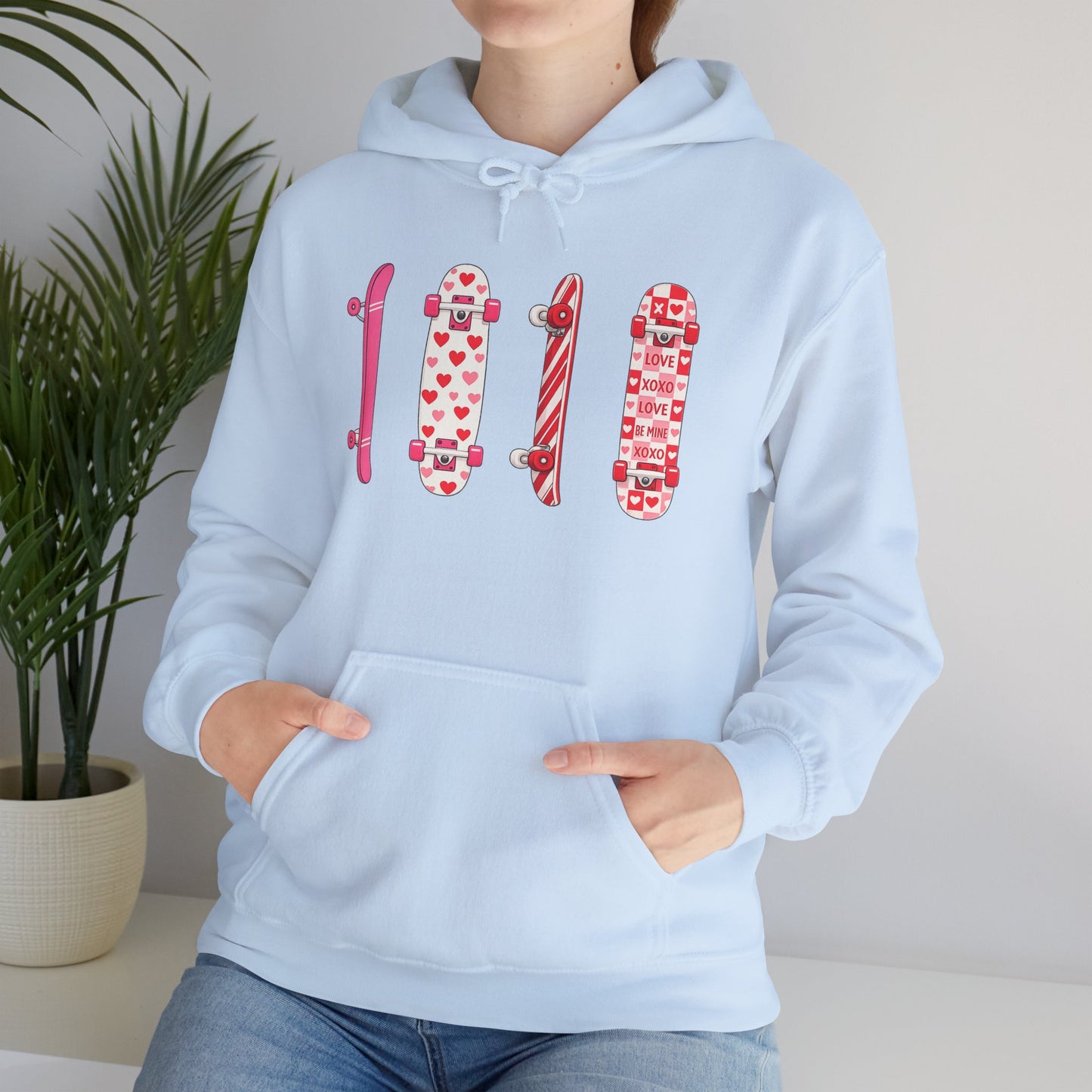 Valentine Skateboard Graphic Hoodie — Pink Heart Skate Decks