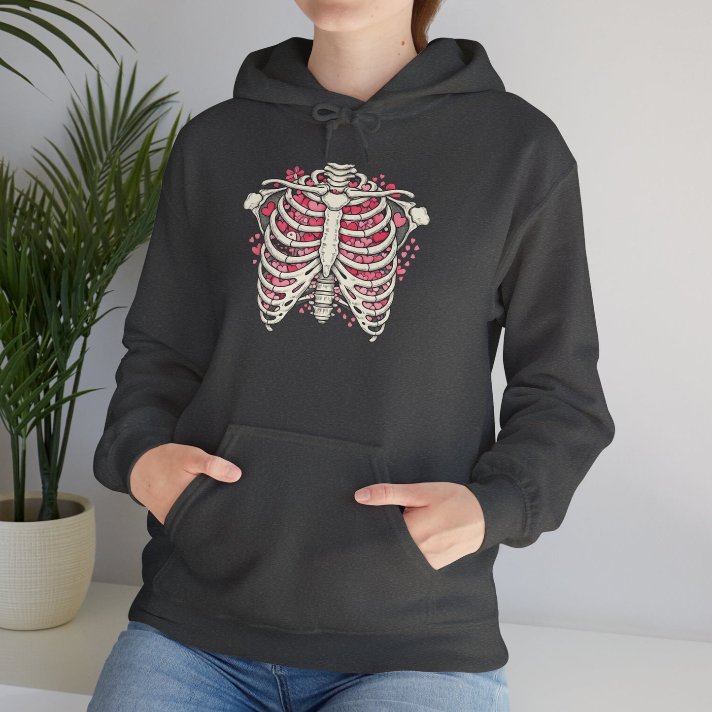 Ribcage Bloom Hoodie — Floral Skeleton Chest Graphic Sweatshirt