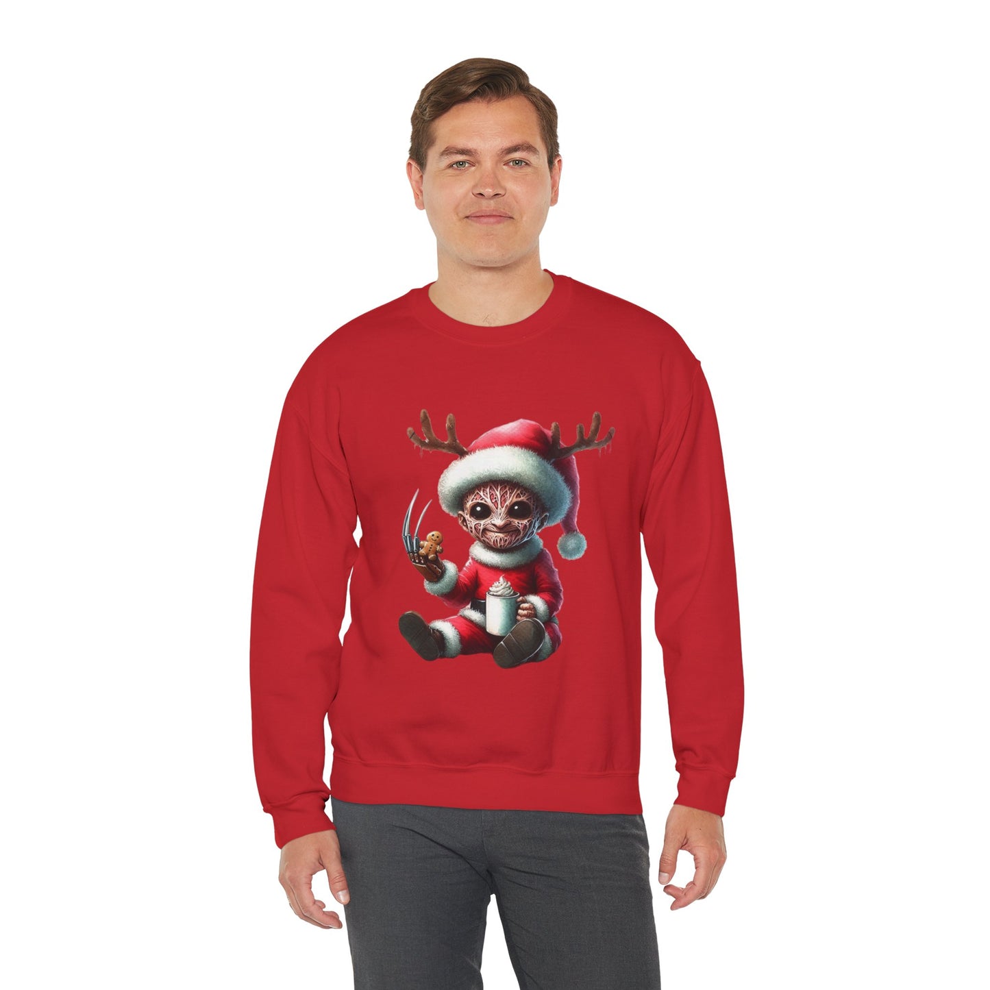 Christmas Cat Elf Sweatshirt — Cute Santa Kitten with Antlers Holiday Crewneck