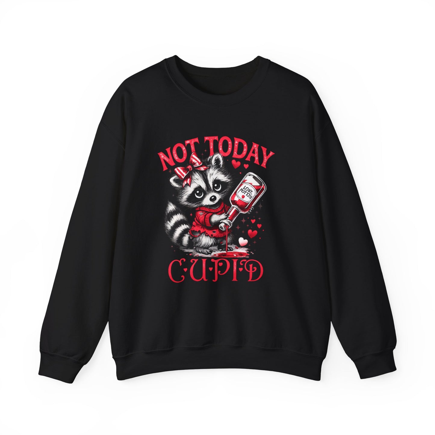 Not Today Cupid Sweatshirt — Cute Raccoon Anti-Valentine Crewneck